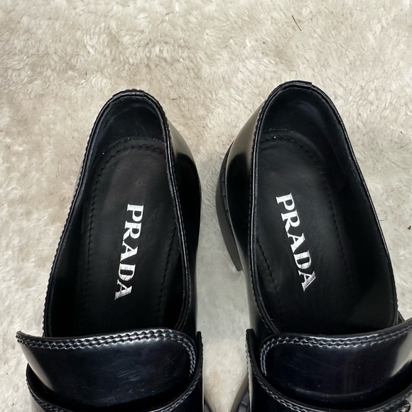 Prada Brushed Leather Black Loafers Size 38 - Picture 3 of 10